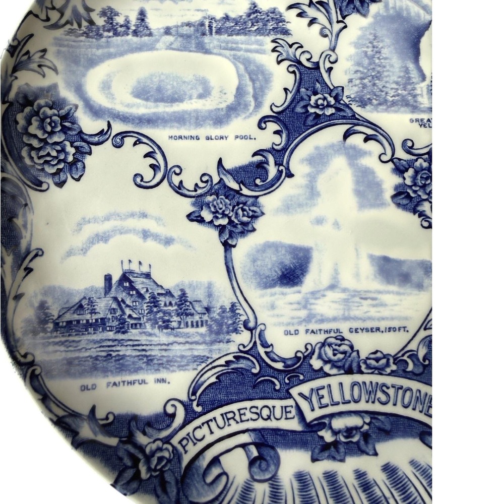 Adams Staffordshire Yellowstone Park Blue Transferware Souvenir Plate 1910s - Picture 5 of 8